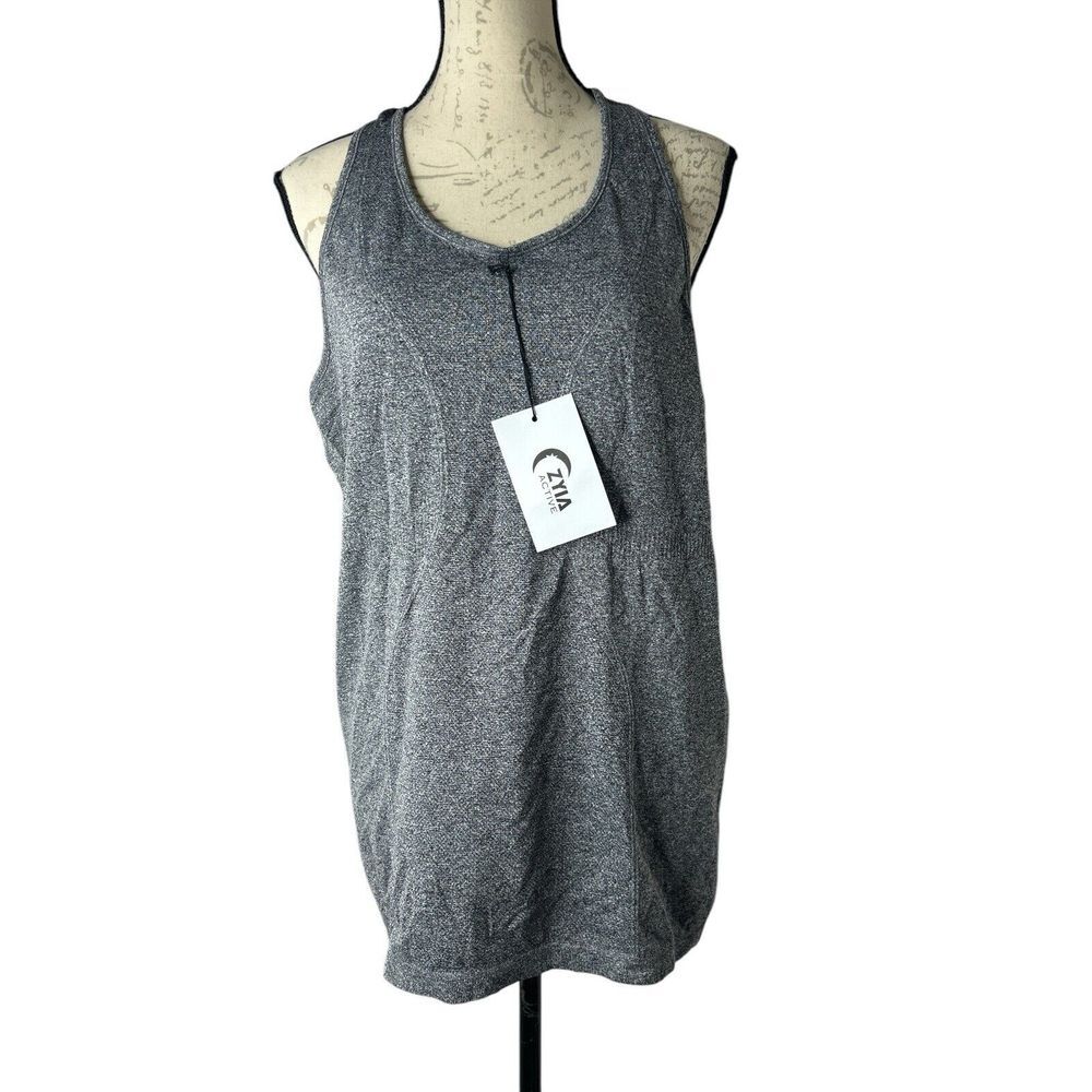 Zyia Tank Top Womens XL Active Blue Charged Racerback Heathered Seamless